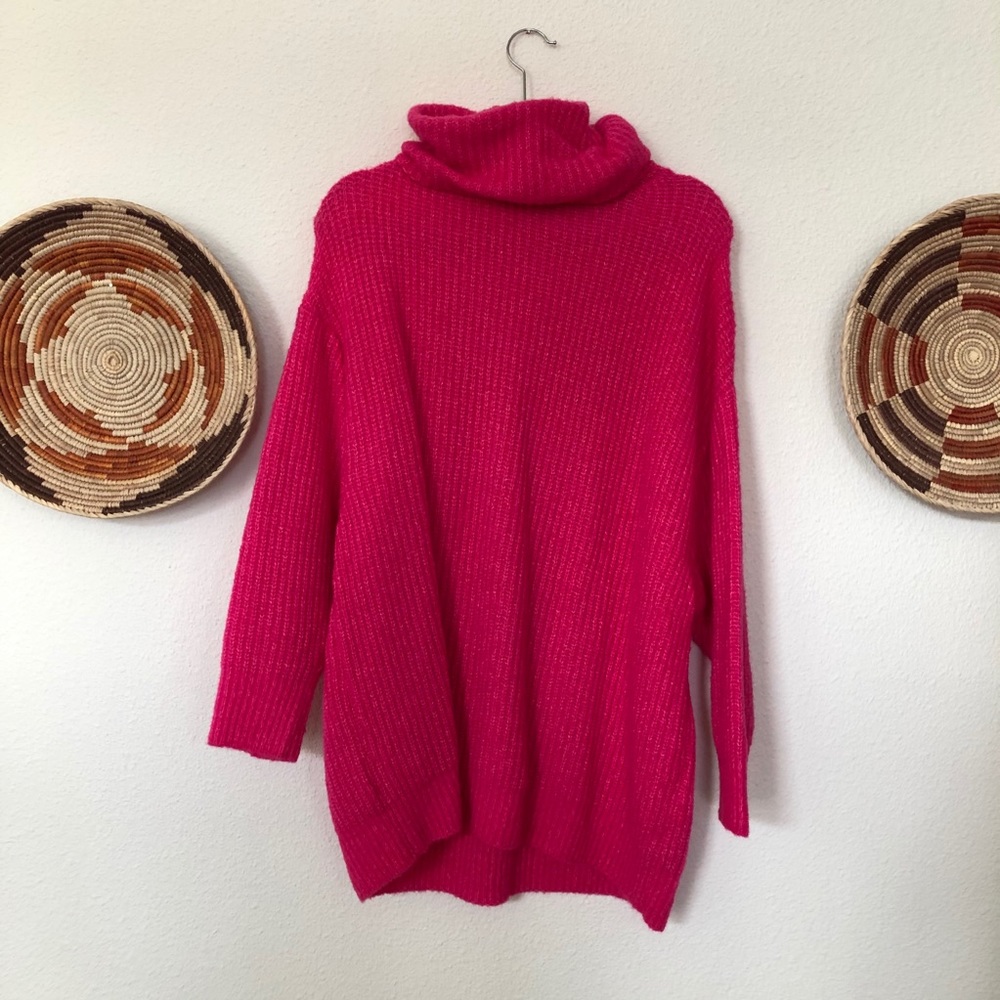 Oversized Hot Pink Cowlneck Sweater